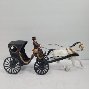 Vintage Cast Iron Horse Drawn Carriage Hand Painted Collectible with Figurine
